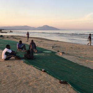 Beach drag net made from mosquito nets