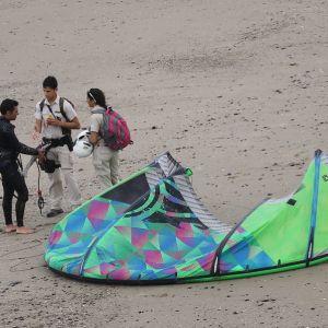 Rangers talk with kite surfer (photo: Scott Hecker)